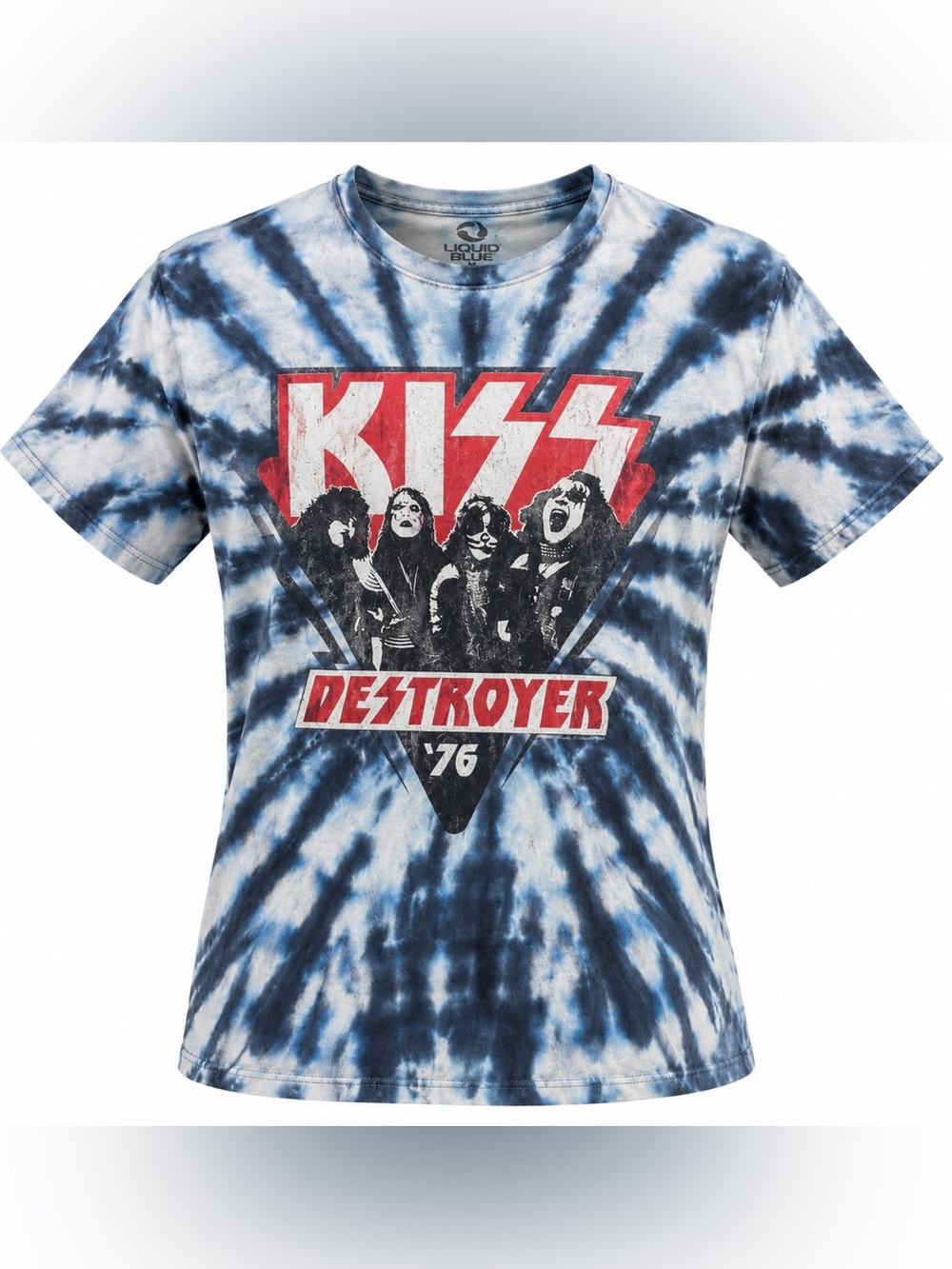 KISS Destroyer ’76 Tie Dye T-Shirt Liquid Blue Rock Band Tee
